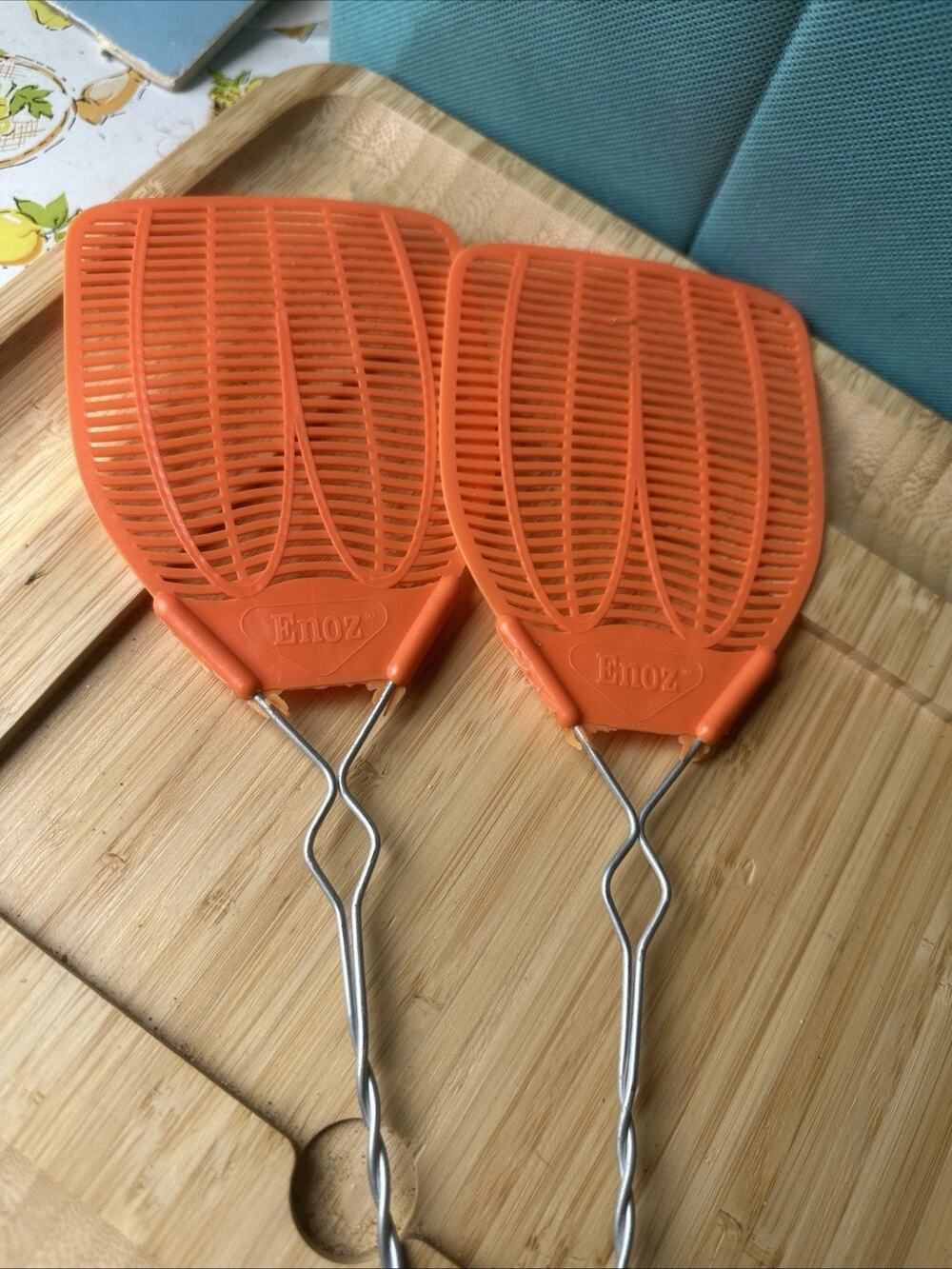 Enoz Plastic Fly Swatter Flying Insect Killer Blade Orange Lot Of 2